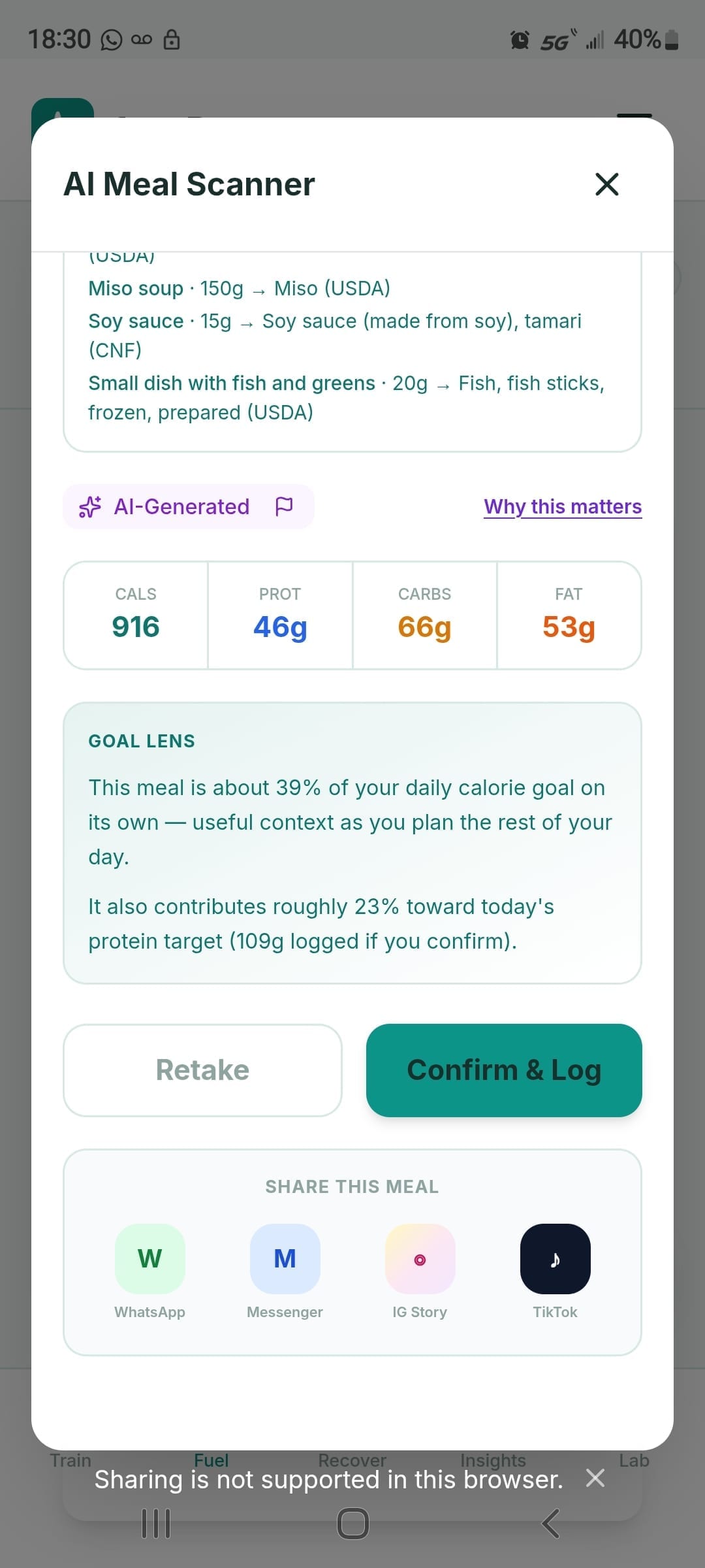 AuraBase nutrition dashboard — daily macro and micronutrient breakdown