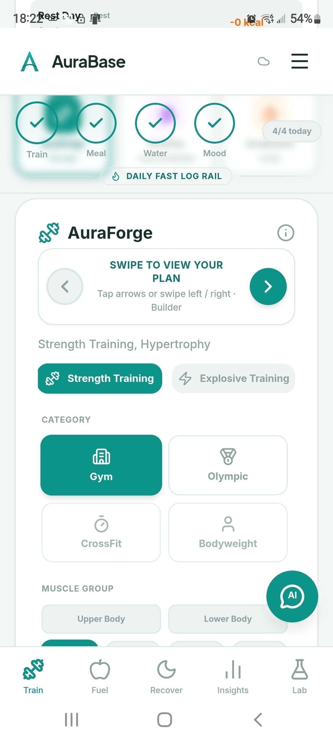 AuraBase strength suggestions and Progressive Overload guides